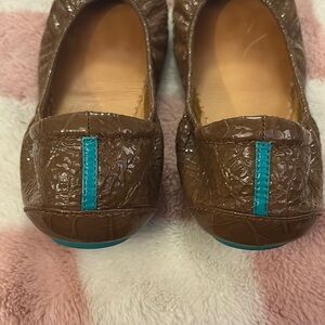 Size 10 Tieks Brown croco leather and Blue Flats with Turquoise Accent